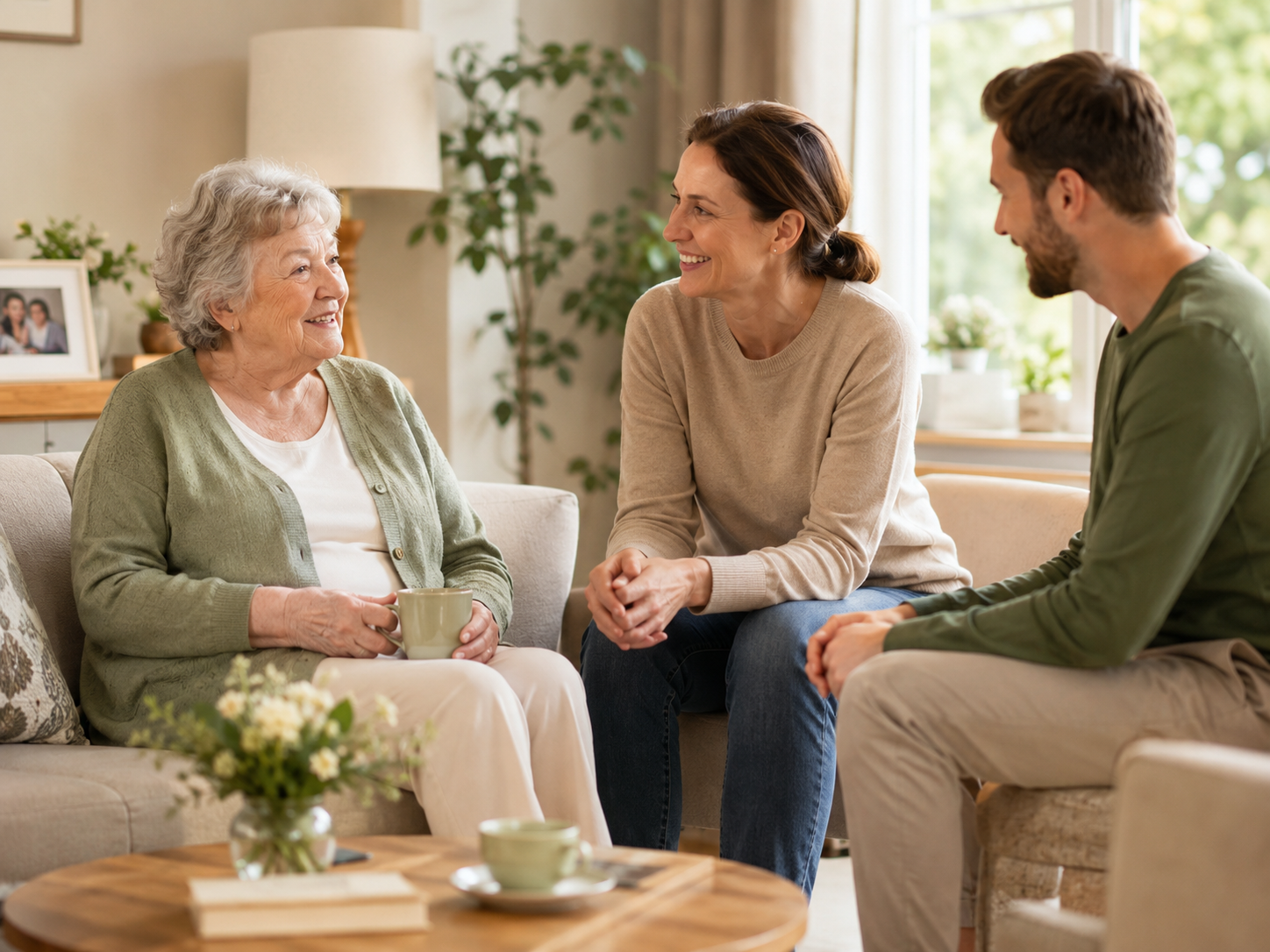 Seniorin erlebt ruhigen Alltag mit Betreuung zu Hause